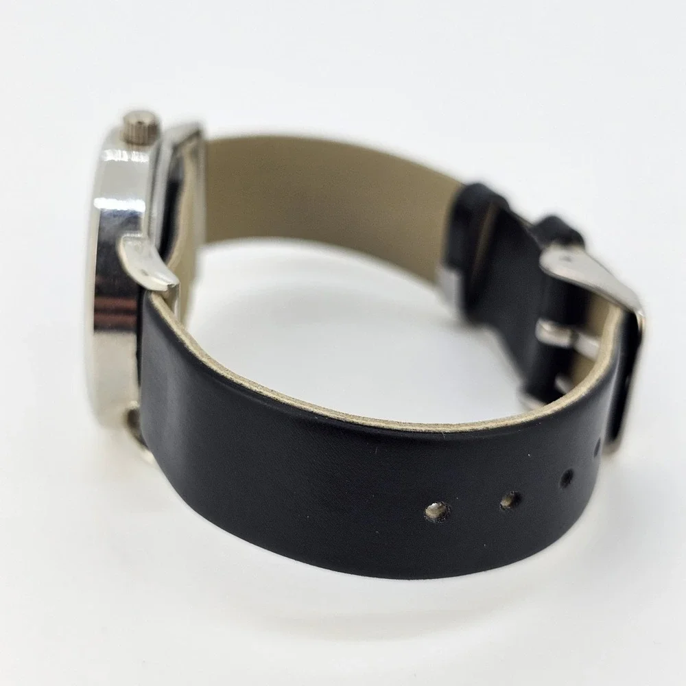 32MM Women's Watch White Dial Black Faux Leather‎ Band Up to 6.5
